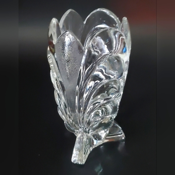 8" Gorgeous Vntg Clear Heavy 2lbs 14oz Stippled & Glossy Glass Tripod Base Vase - Picture 15 of 15